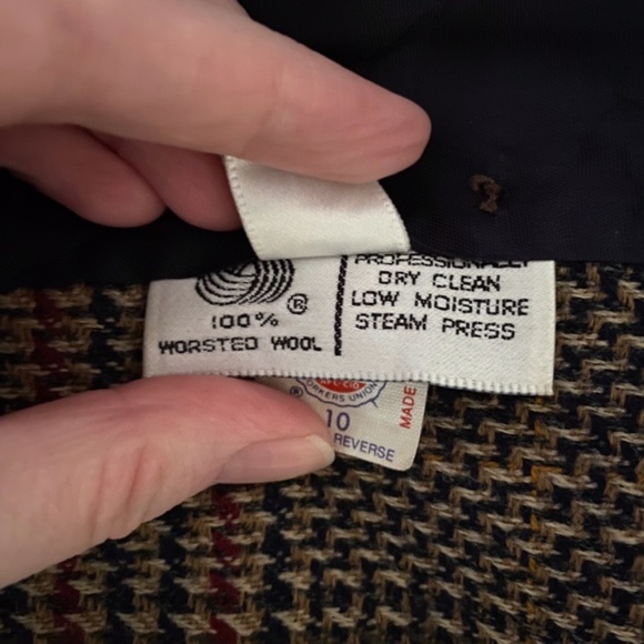 VTG Wool Houndstooth Double Breasted Blazer Jacket 10 Petite - Picture 9 of 12